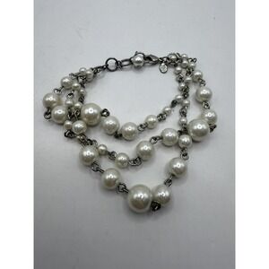 Premier Designs Triple Strand Faux Pearl Bracelet – Silver Tone Classic Jewelry